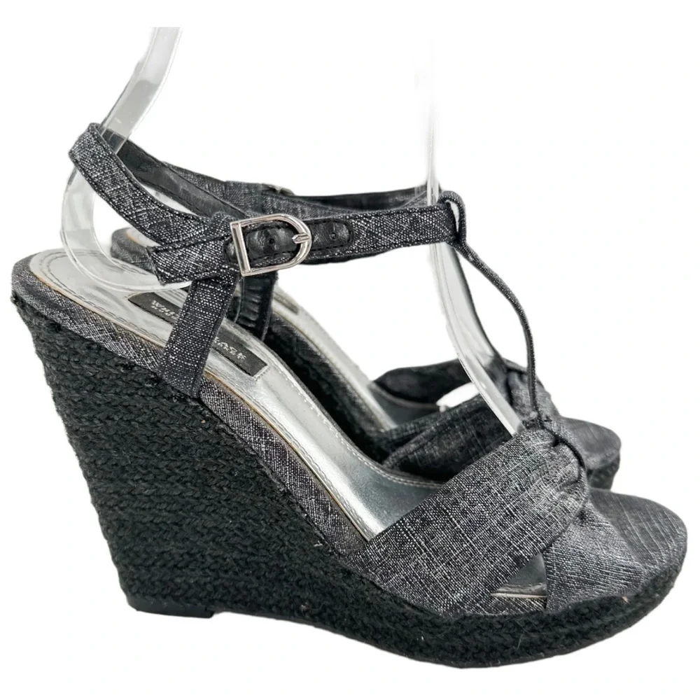 White House Black market sandals size 8.5 silver denim platform espadrilles